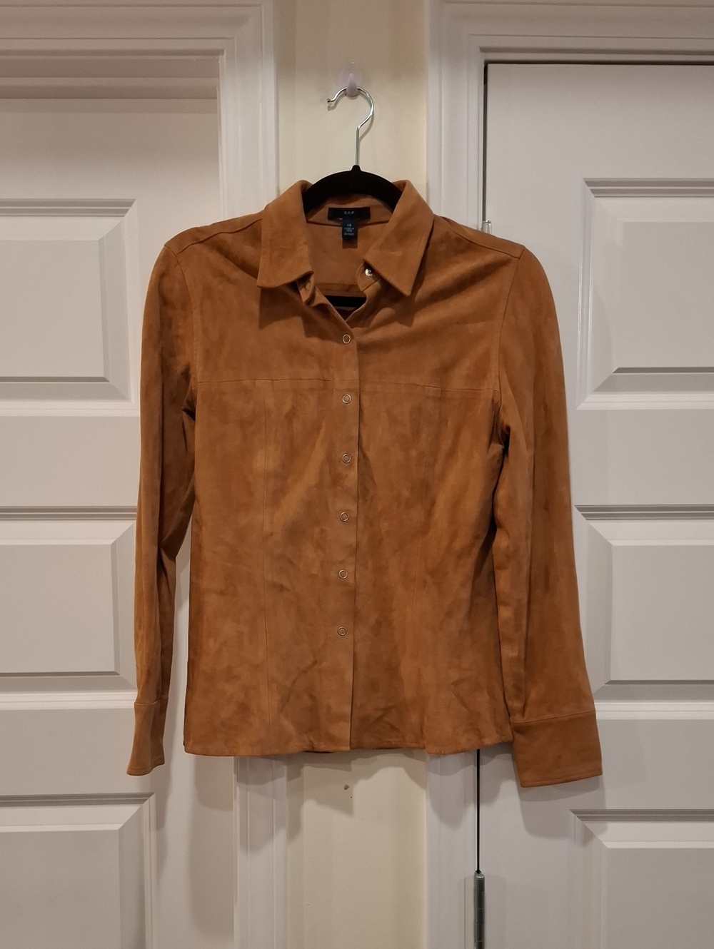 Gap Genuine Leather Brown Camel Snap Button Shirt Top Size XS